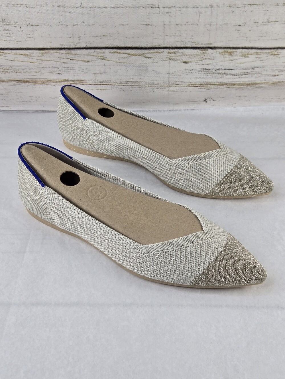 Rothy's The Pointed Toe Knit Ballet Flats Diamond Metallic Women's Size 6.5